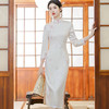 知性优雅，改良复古传统中式国风少女秋季长旗袍新款麂皮绒气质旗袍HYM-23501 商品缩略图0