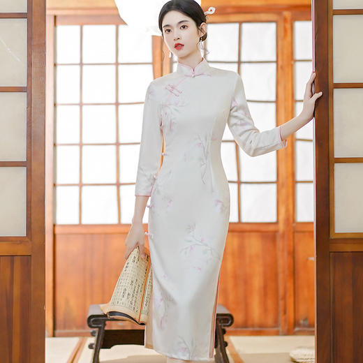 知性优雅，改良复古传统中式国风少女秋季长旗袍新款麂皮绒气质旗袍HYM-23501 商品图0