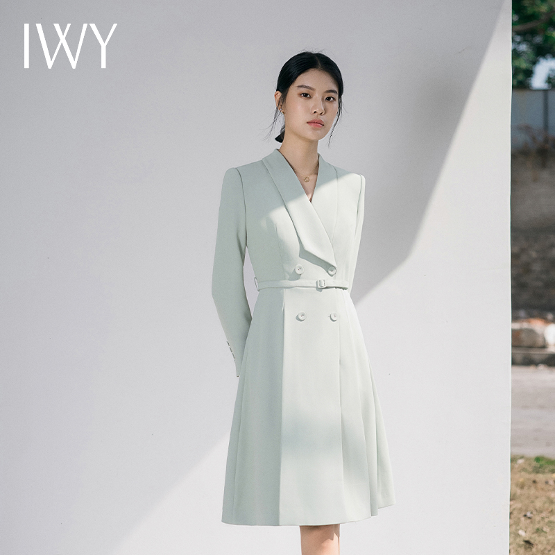 IWY/清新绿色西装连衣裙长袖名媛高级设计感医美服装高端演讲比赛服装Q13334