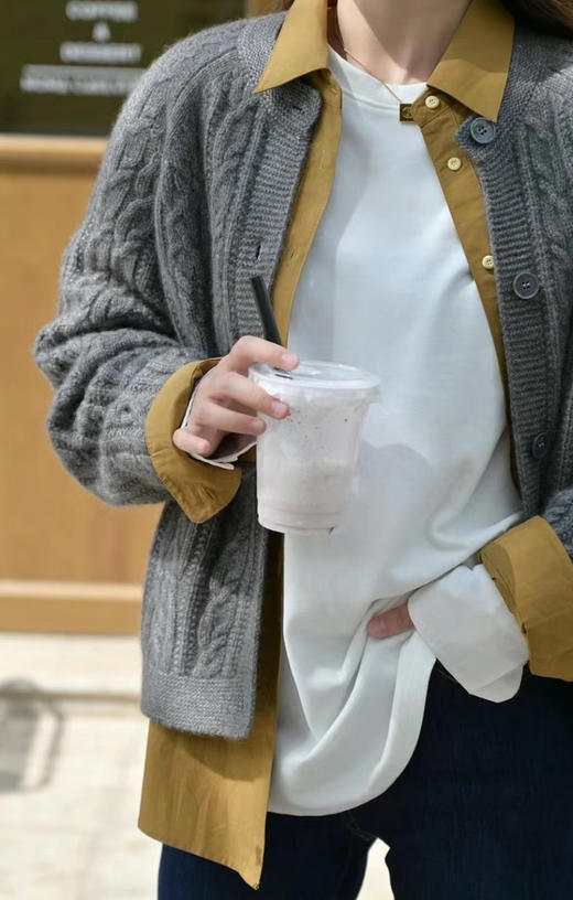 老米优品/JI简系列❤开春bai搭！基础款卫衣TEE《衬衫袖拼接设计白T》简约随性，宽松休闲不挑身材，圆弧下摆设计 商品图1