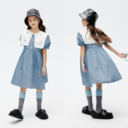 女童短袖连衣裙新款夏甜美水手领A字吸湿透气裙子安奈儿童装EG423061 商品图4