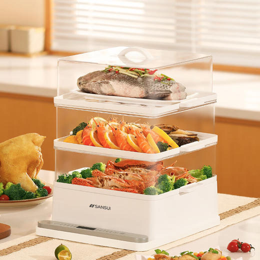 山水（SANSUI）电蒸锅大容量家用多功能电锅定时 3层24L大容量【可折叠收纳】 商品图1
