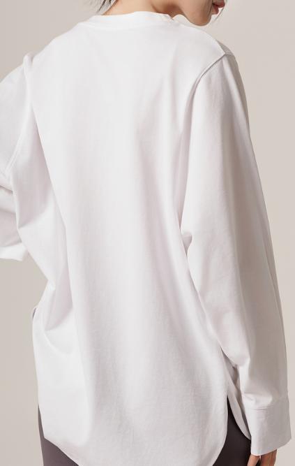 老米优品/JI简系列❤开春bai搭！基础款卫衣TEE《衬衫袖拼接设计白T》简约随性，宽松休闲不挑身材，圆弧下摆设计 商品图5