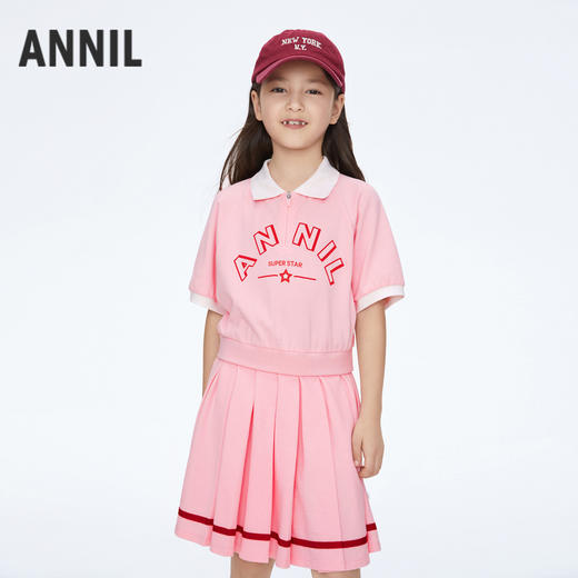 女童假两件POLO裙短袖连衣裙裙子新款安奈儿童装实体店同款AG413558 商品图1