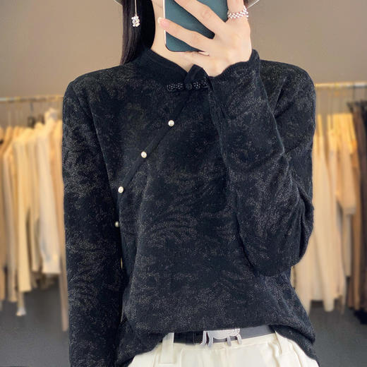 Avann桑蚕丝中国风立领羊毛混纺衫2347 商品图1