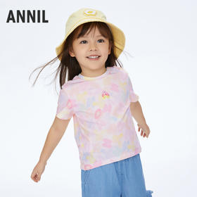 女童弹力保型滑爽圆领短袖针织衫新款安奈儿童装实体店同款XG411627