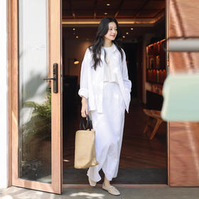 绽放146-147朵/2024春季高级感宽松文艺显瘦棉麻衬衫亚麻半裙套装