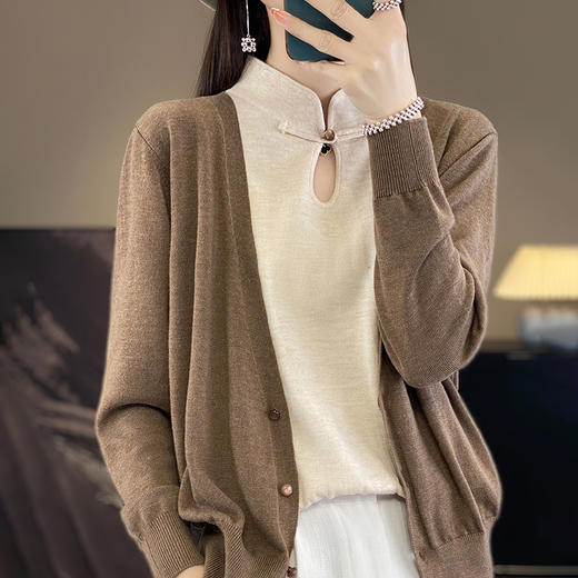 Avann假两件盘扣领羊毛混纺开衫2355 商品图7