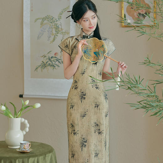 日常文艺，春夏新款仿天丝新中式旗袍古典风气质旗袍裙HYM-23539 商品图2