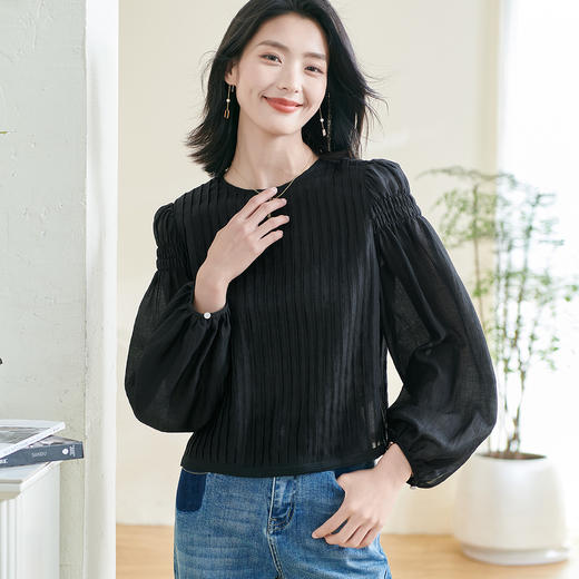 剩S/XL/XXL 米思阳2026春季新款时尚洋气设计感上衣小众黑色宽松衬衫女0383 商品图2