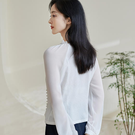 剩M/L 米思阳2026春季新款新中式高级感提花衬衫拼接通透弹力上衣女0892 商品图2