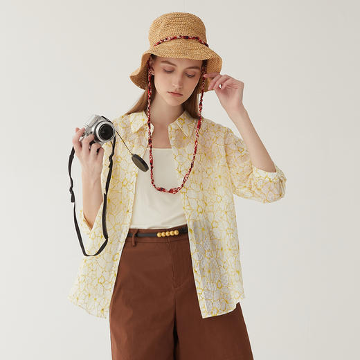 谜底碎花衬衫分袖女2024夏新款文艺风百搭宽松印花衬衣246MC9007 商品图0