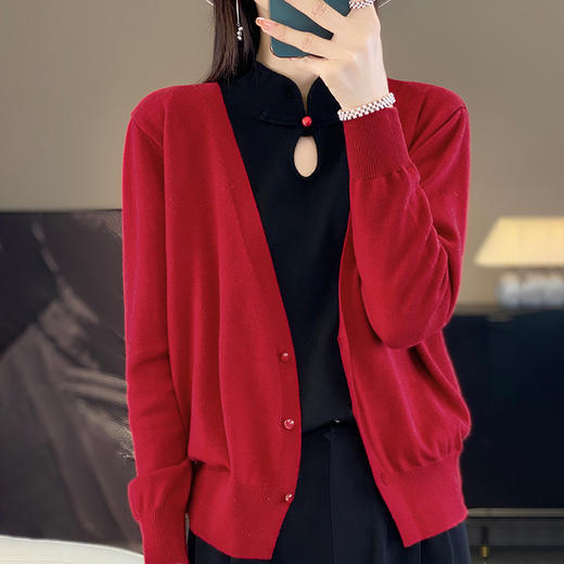 Avann假两件盘扣领羊毛混纺开衫2355 商品图0