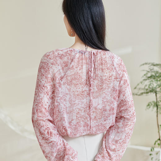 剩S/L/XXL 米思阳2026春季新款粉色印花春日衬衫法式优雅漂亮女士上衣0791 商品图2