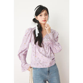 【严选】诗凡黎春精致抽褶设计碎花造型感泡泡袖衬衫SF3120141