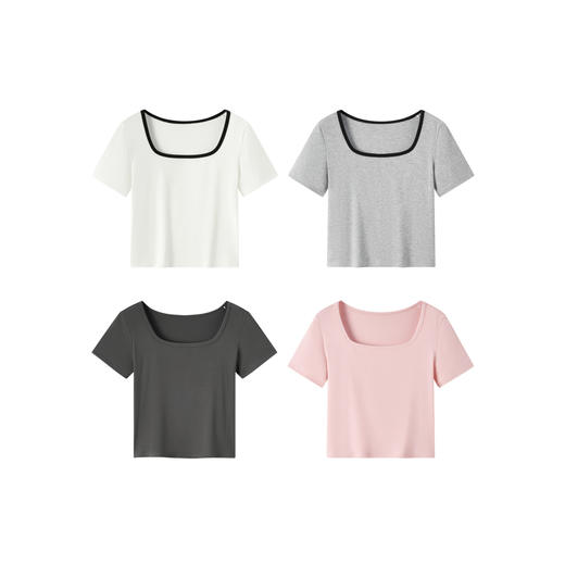 森马内衣女简约内搭短袖上衣可外穿方领修身显瘦打底衫 商品图4