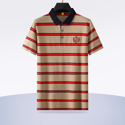 【丝光棉】【新款DG】大依优型大码短袖Polo衫丝光棉莫代尔横条纹翻领加肥加大男士大号弹力透气舒适半袖夏装 商品图1