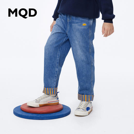 【秒】【MQD】童装秋冬季新款男童牛仔裤宽松直筒撞色翻边儿童长裤 商品图0