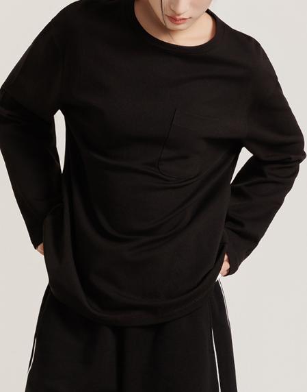 老米优品/JI简系列❤黑白2色~~ 随性松弛感《基础款口袋设计宽松长袖T》纯色圆领叠搭单穿绝绝子！ 商品图10