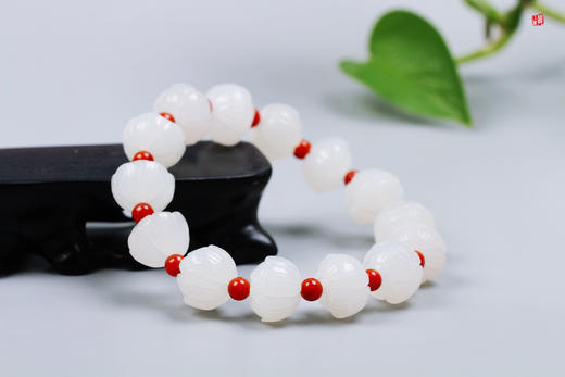 【瑄雅】和田羊脂白玉莲花珠手串 商品图1