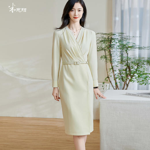 米思阳2026春季新款气质高级感收腰连衣裙v领褶皱修身一步裙0517 商品图4