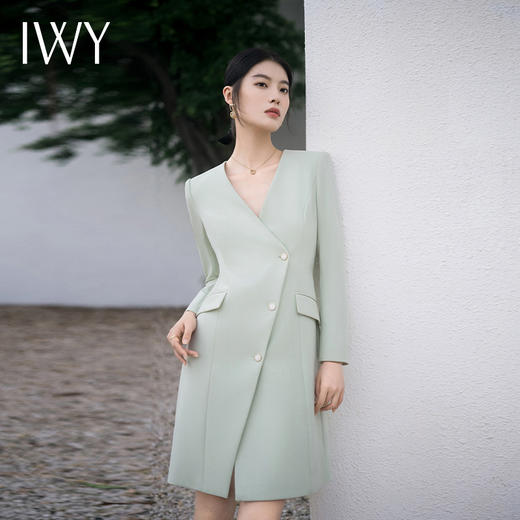 IWY/绿色高级连衣裙职业装名媛女播音主持人艺考播音学生面试演讲裙子Q13303 商品图4