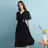 EITIE爱特爱气质优雅流苏腰饰压褶V领通勤黑色连衣裙夏季新款B2407340 商品缩略图1