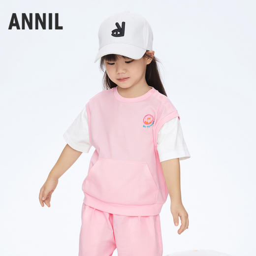 女童冰感抗菌短袖T恤超大袋鼠兜新款安奈儿童装实体店同款XG411651 商品图0