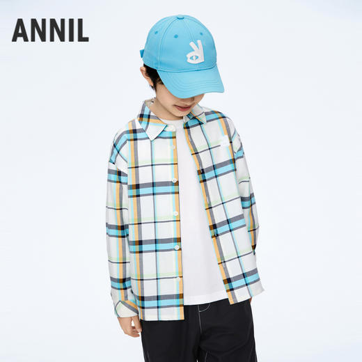 男童简约格子衫上衣翻领长袖新款安奈儿童装实体店同款AB411523 商品图1