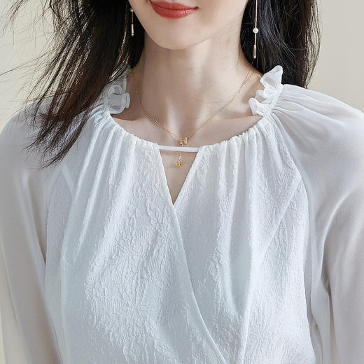 剩M/L 米思阳2026春季新款新中式高级感提花衬衫拼接通透弹力上衣女0892 商品图4