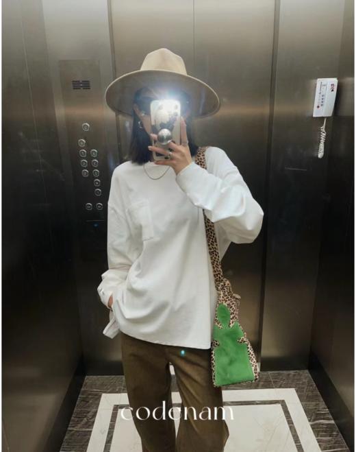 老米优品/JI简系列❤黑白2色~~ 随性松弛感《基础款口袋设计宽松长袖T》纯色圆领叠搭单穿绝绝子！ 商品图0