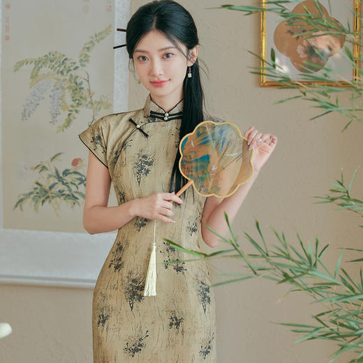 日常文艺，春夏新款仿天丝新中式旗袍古典风气质旗袍裙HYM-23539 商品图3