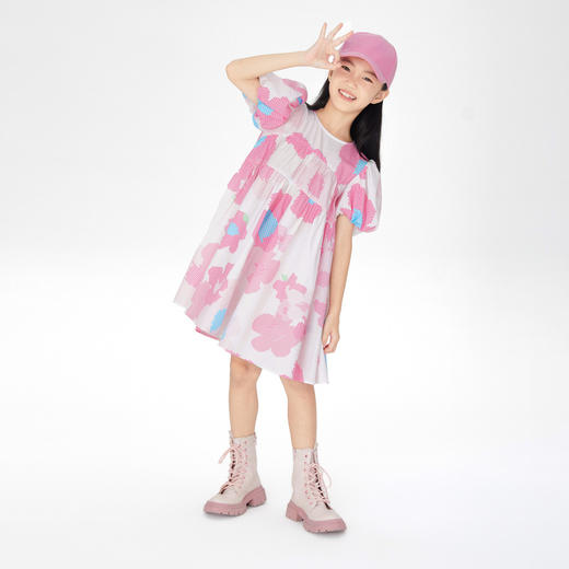 女童纯棉弹力甜美A字裙子短袖连衣裙夏新款安奈儿童装EG423068 商品图6