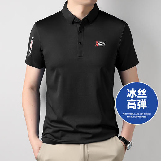 【冰丝高弹】【新款DG】大依优型大码短袖Polo衫胸前印花冰丝凉感翻领无痕肌理感加肥加大男士大号弹力透气舒适半袖夏装 商品图0