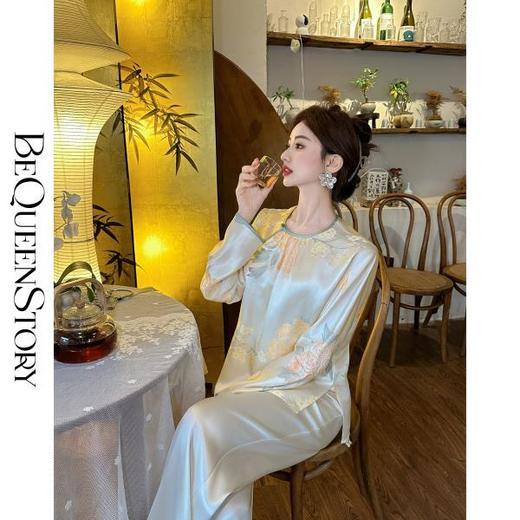 BeQueenStory【清泉牡丹】新中式圆领莲花扣牡丹提花桑蚕丝国风上衣 商品图0