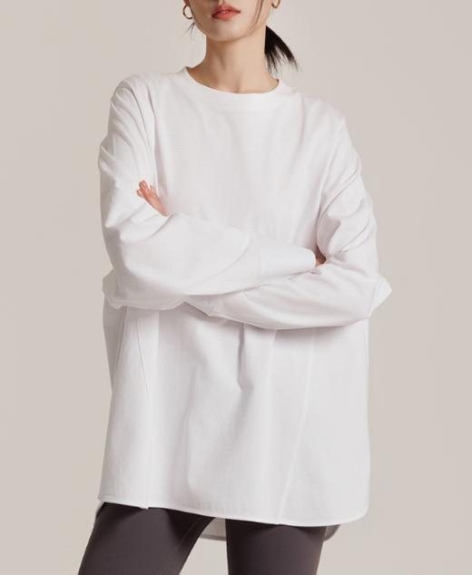 老米优品/JI简系列❤开春bai搭！基础款卫衣TEE《衬衫袖拼接设计白T》简约随性，宽松休闲不挑身材，圆弧下摆设计 商品图3