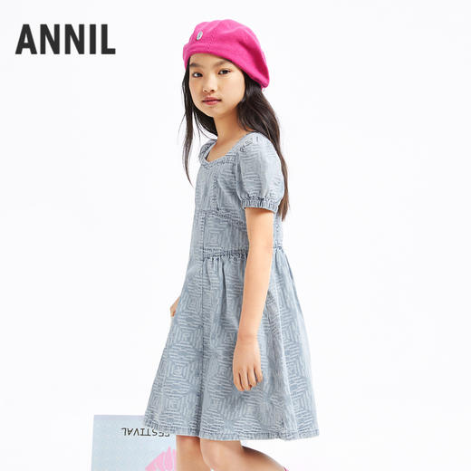 女童牛仔连衣裙新款夏纯棉简约纯色提花公主裙子安奈儿童装EG423079 商品图2