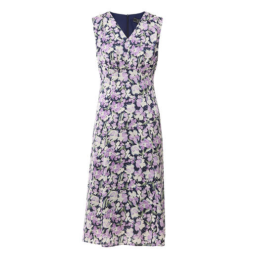 EITIE爱特爱时尚法式紫色印花收腰a字V领无袖连衣裙春季新款A2407315 商品图5