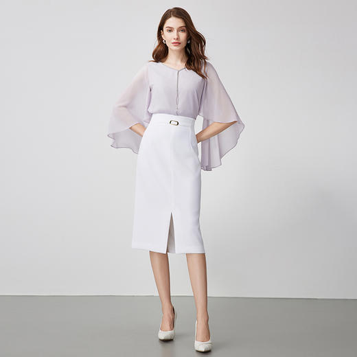 EITIE爱特爱浪漫优雅飘逸V领直筒紫色衬衫上衣夏季新款B2413302 商品图3