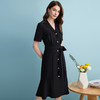 EITIE爱特爱气质通勤V领收腰显瘦鱼尾黑色衬衫连衣裙2024夏季新款B2407342 商品缩略图1