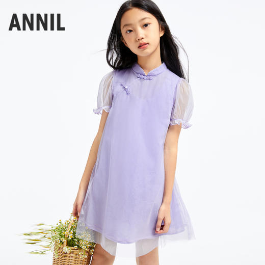 女童全棉旗袍国风短袖连衣裙裙子夏季新款安奈儿童装小程序专享EG423105 商品图1