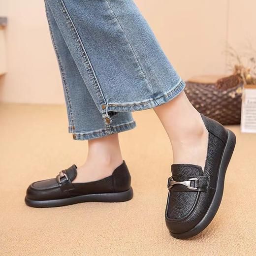 【实付满399送保温杯】【复古防滑乐福鞋】新款休闲小皮鞋一脚蹬牛皮单鞋 商品图1