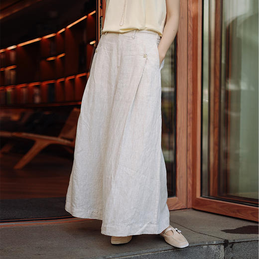 绽放113朵/100%干洗亚麻自然肌理筋骨感宽松显瘦显腿长百搭阔腿裤 商品图0