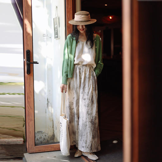 绽放121朵/高支高密棉波点提花米底印花挺阔感旅游穿搭休闲阔腿裤 商品图1