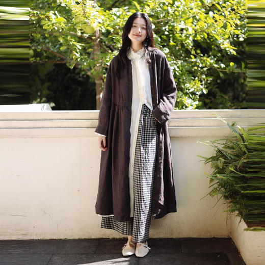 绽放131朵/叠穿神器2024新款亚麻棉格子裤日系文艺直筒裤宽松长裤 商品图1