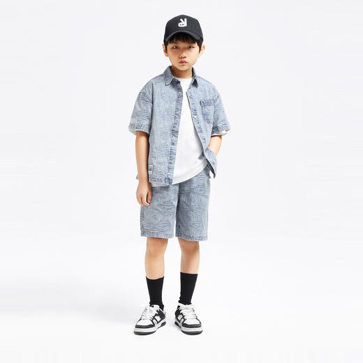 男童牛仔中裤新款夏纯棉时尚提花透气挺括五分裤子安奈儿童装EB426116 商品图5