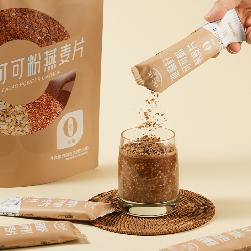 欧扎克亚麻籽可可粉燕麦片三合一营养饱腹热冲早餐代餐*2袋