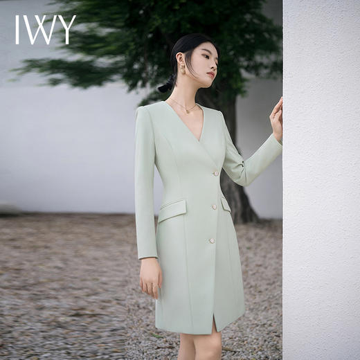 IWY/绿色高级连衣裙职业装名媛女播音主持人艺考播音学生面试演讲裙子Q13303 商品图1