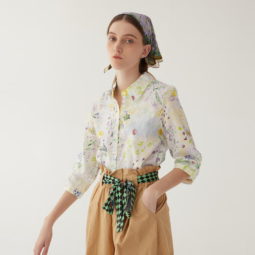 谜底碎花衬衫分袖女2024夏新款文艺风百搭宽松纯棉衬衣246MC9005 商品图0