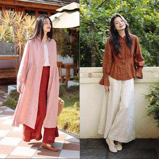 绽放113朵/100%干洗亚麻自然肌理筋骨感宽松显瘦显腿长百搭阔腿裤 商品图3